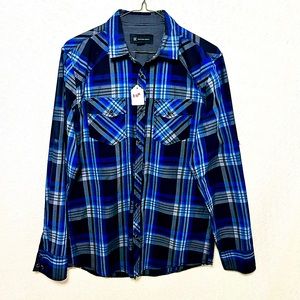 I.N.C Flannel bottom down | Men’s shirt in blue and grey | slim fit | size S
